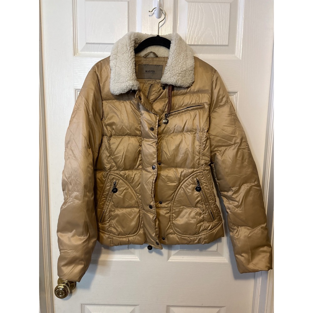 Malvin Women's Down Puffer Jacket Beige Shearling Collar Warm Winter Coat M